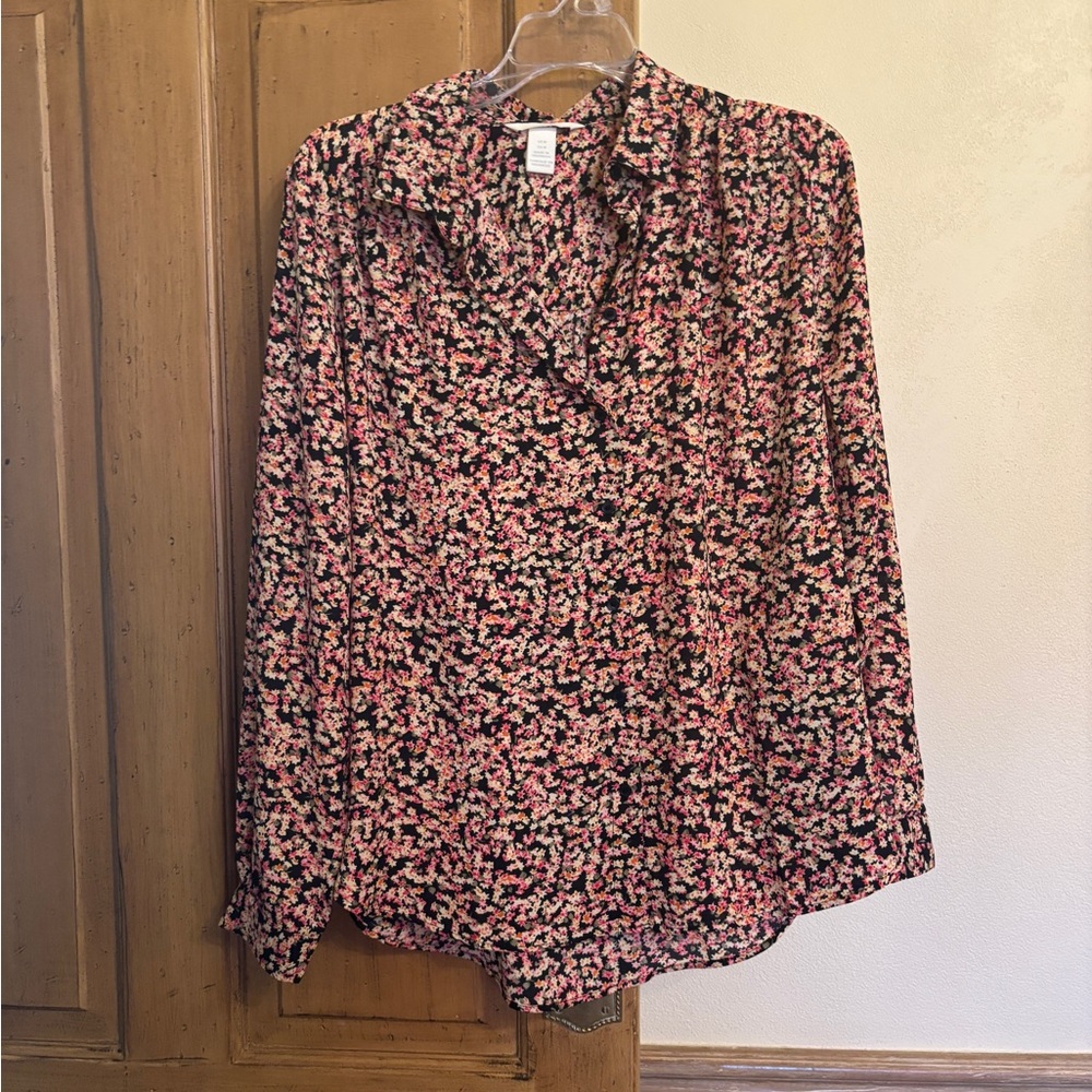 H&M Floral Blouse - Pink and Black